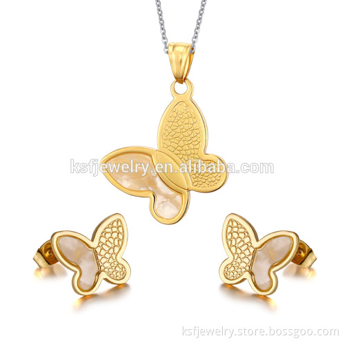 Fashion 316l Stainless Steel Gold Plated Full Set Jewellery Butterfly Design